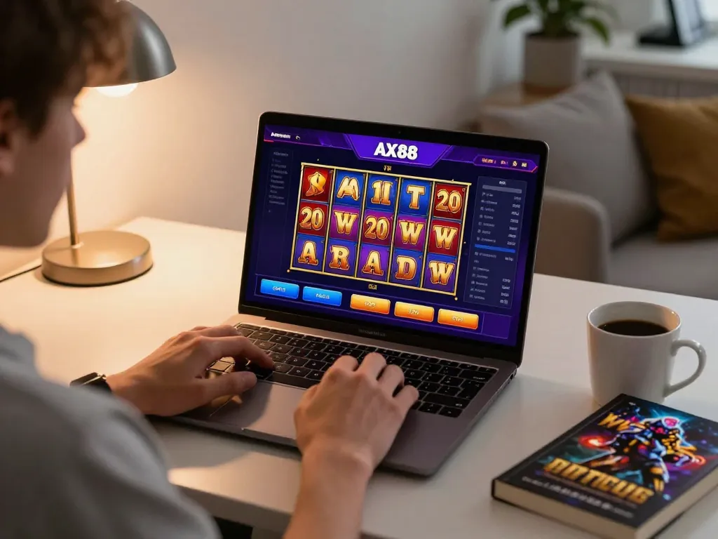 Engaging in Ax88 online slots gameplay with focused atmosphere and strategy.