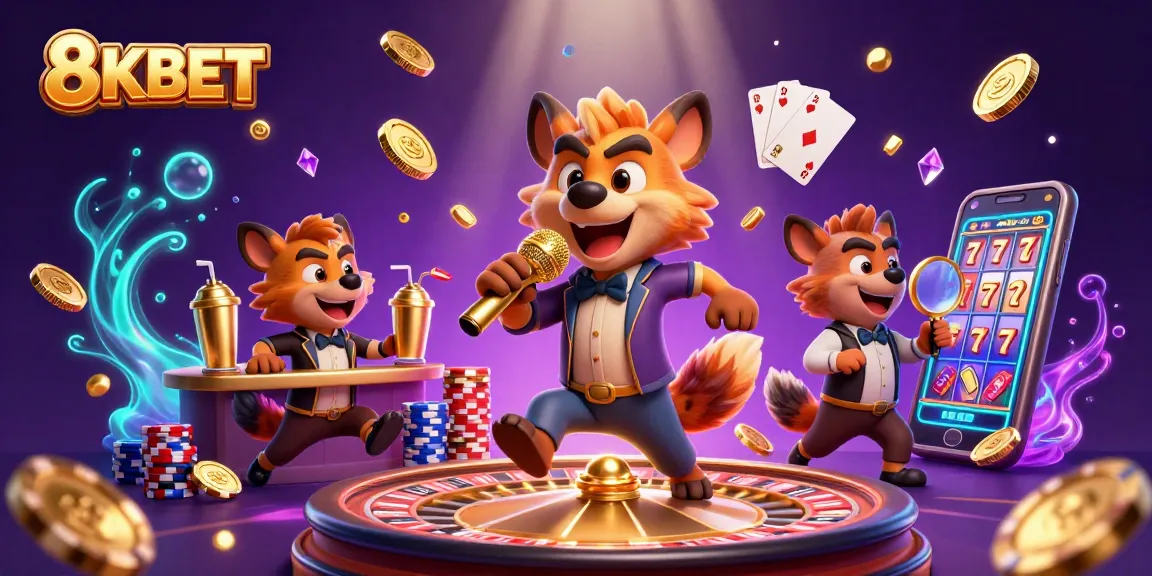 Join the fun at 8KBET with a lively comedy casino scene featuring hyenas!