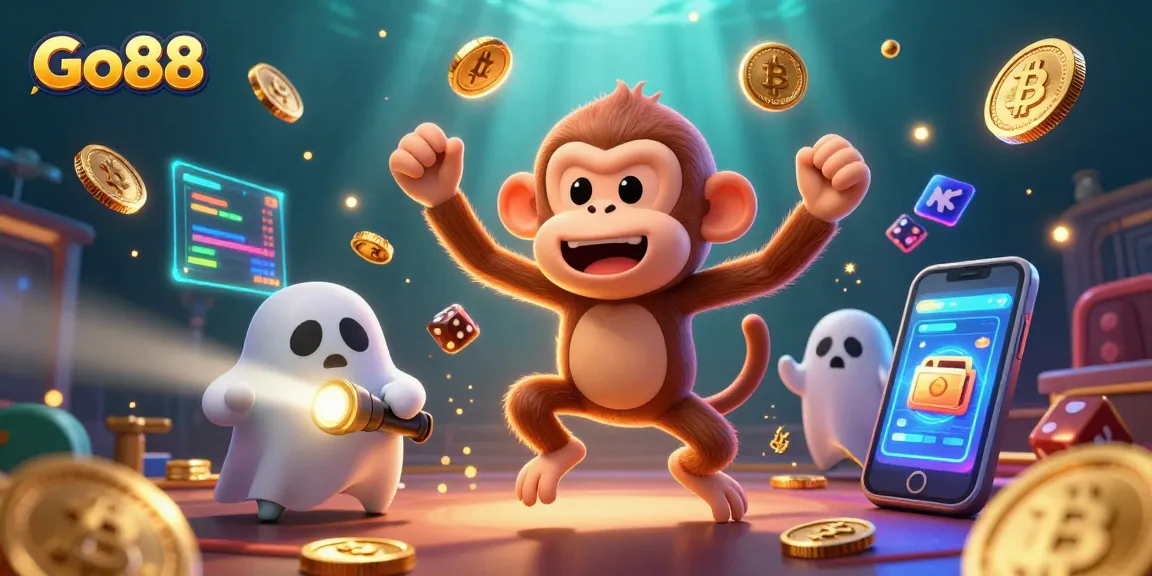 Experience thrilling gameplay with Go88 and its colorful casino elements in this dynamic illustration.