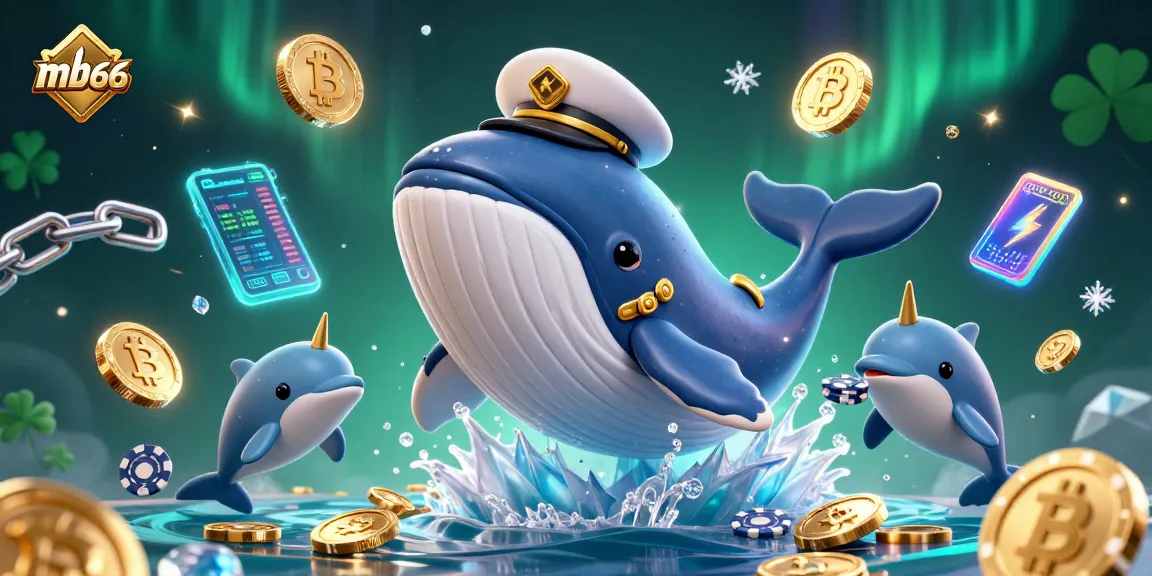 Engage with mb66's vibrant gaming experience featuring a 3D whale surrounded by coins and playful dolphins.