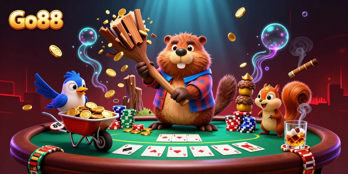Experience the gaming thrill with Go88, where golden coins rain from a tree amid vibrant casino action.
