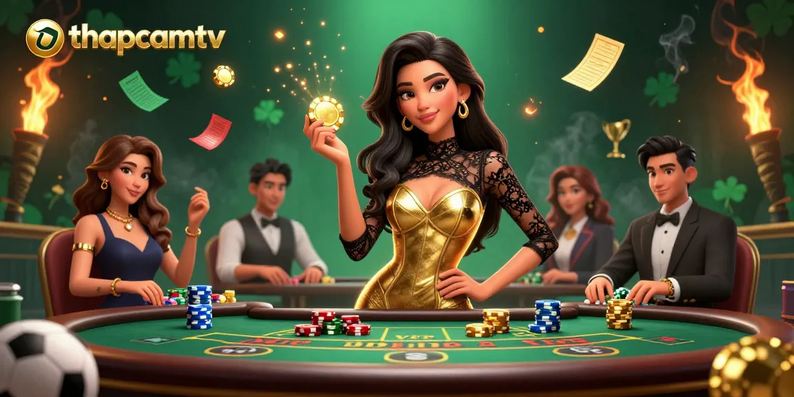 Experience thrilling sports betting action at thapcamtv, featuring a glamorous Asian woman at a high-stakes baccarat table.
