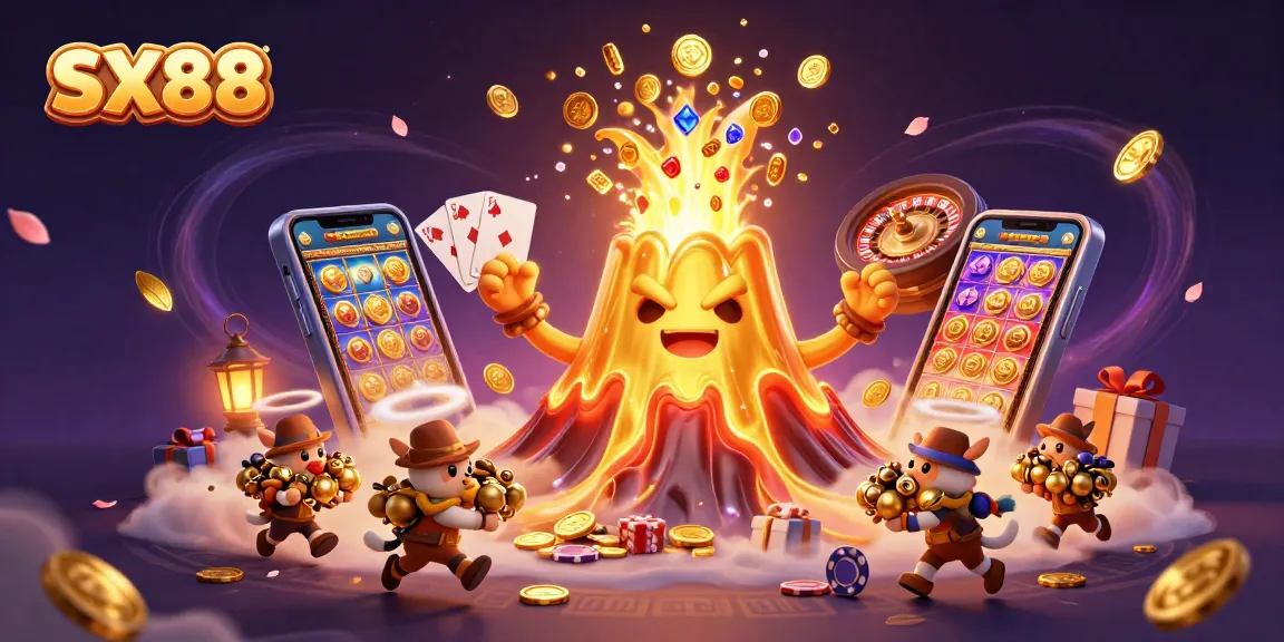 SX88 offers thrilling treasure hunts in a golden volcano amid a backdrop of casino games.