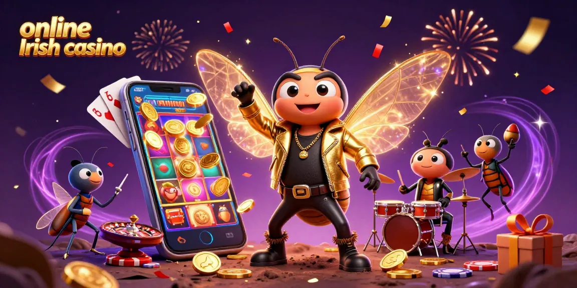 Engage in a thrilling online Irish casino experience with vibrant characters and casino elements.