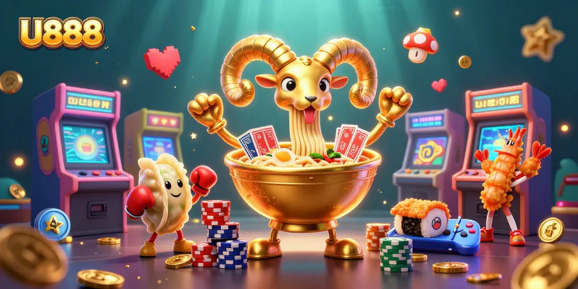 Experience thrilling gaming action with U888's vibrant 3D casino illustration showcasing lively characters and colorful game elements.