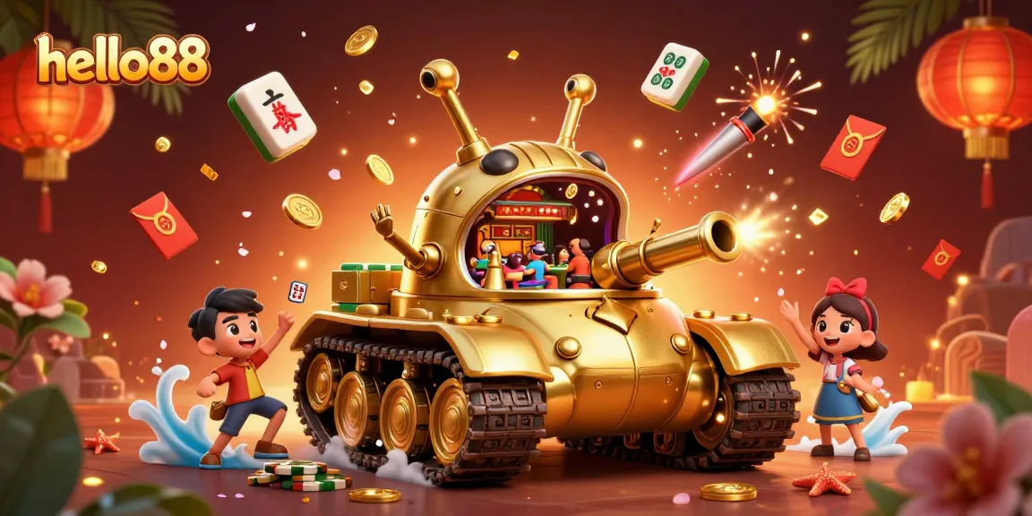 Experience exciting gameplay at hello88 with this vibrant casino-themed illustration, featuring a unique golden beetle tank.
