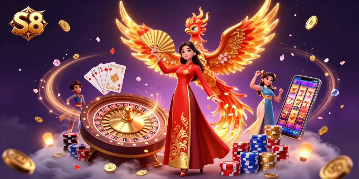 Experience the excitement of S8 with a stunning illustration featuring casino elements and beautiful characters.