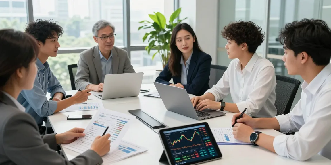 Discussion on Indexfonds performance with diverse investors in a modern office.