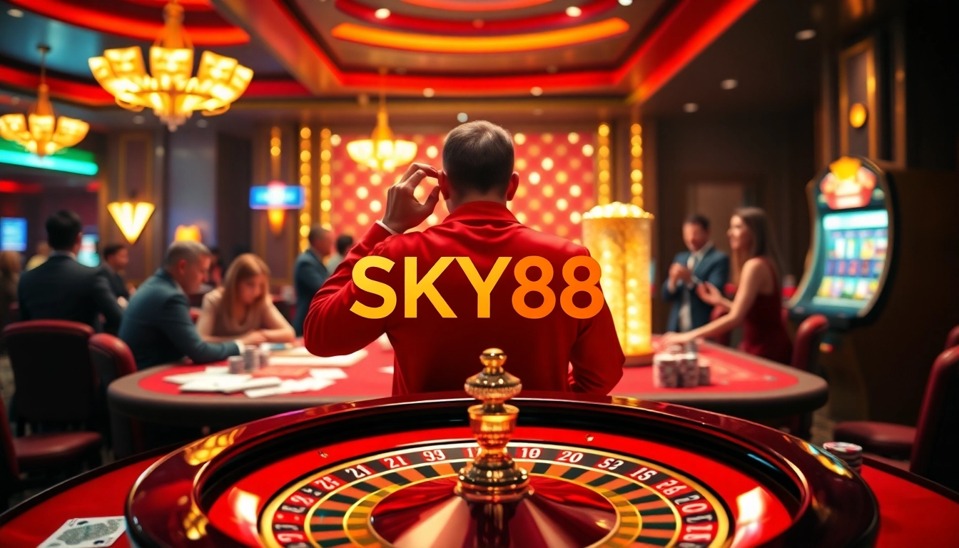 SKY88 table games glimmer with excitement as players engage in thrilling casino action.