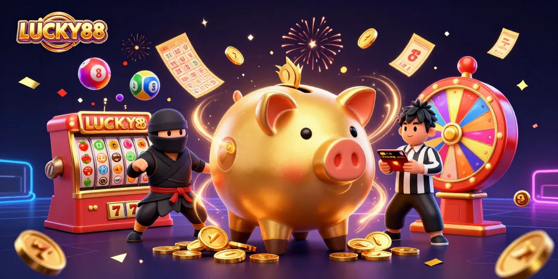 Experience the thrilling LUCKY88 jackpot excitement with a dynamic 3D casino scene.