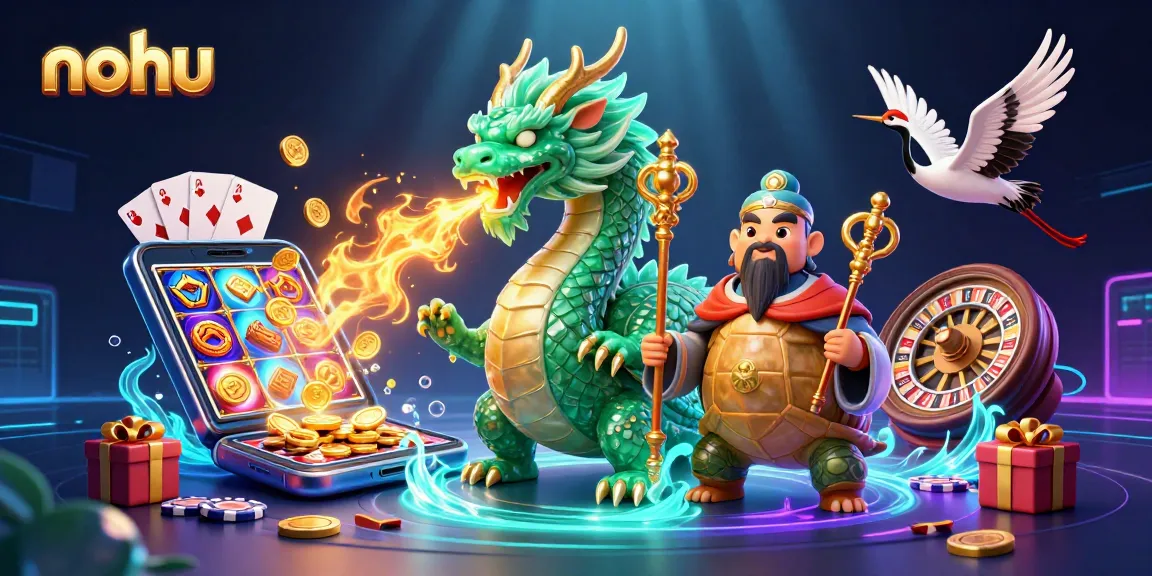 Experience thrilling nohu gameplay with a jade dragon and vibrant slot elements in a vibrant digital scene.