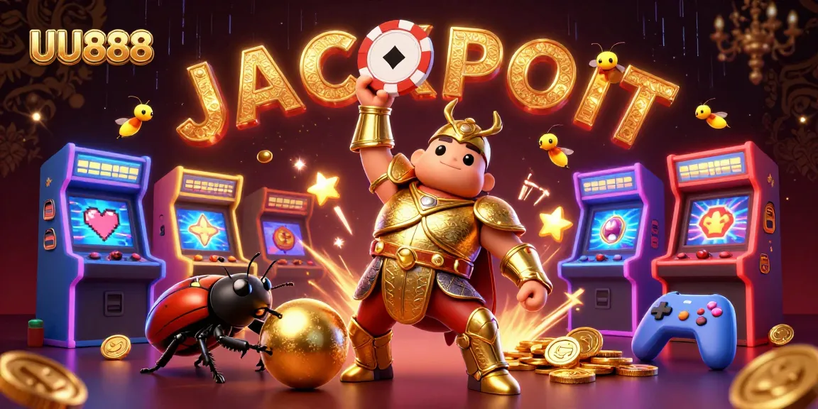 Experience the jackpot thrill with UU888 as 3D heroes celebrate wins in a vibrant gaming scene.