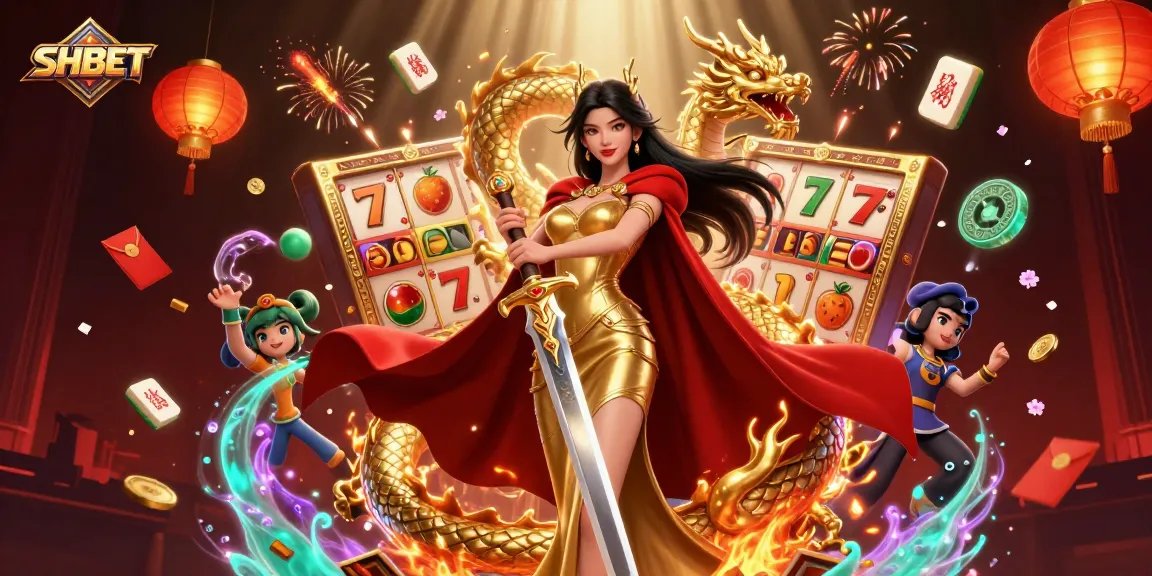 Experience thrilling wins at SHBET with a warrior queen and dynamic slot games scene.