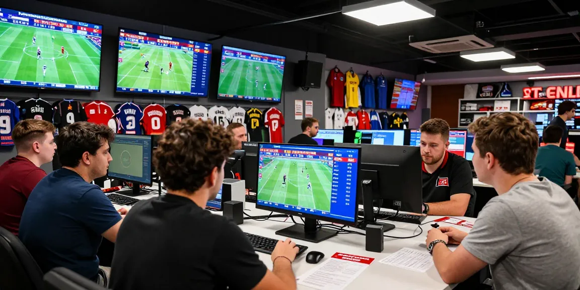 Enthusiastic bettors analyzing soi kèo in a vibrant sportsbook atmosphere with screens and betting slips.