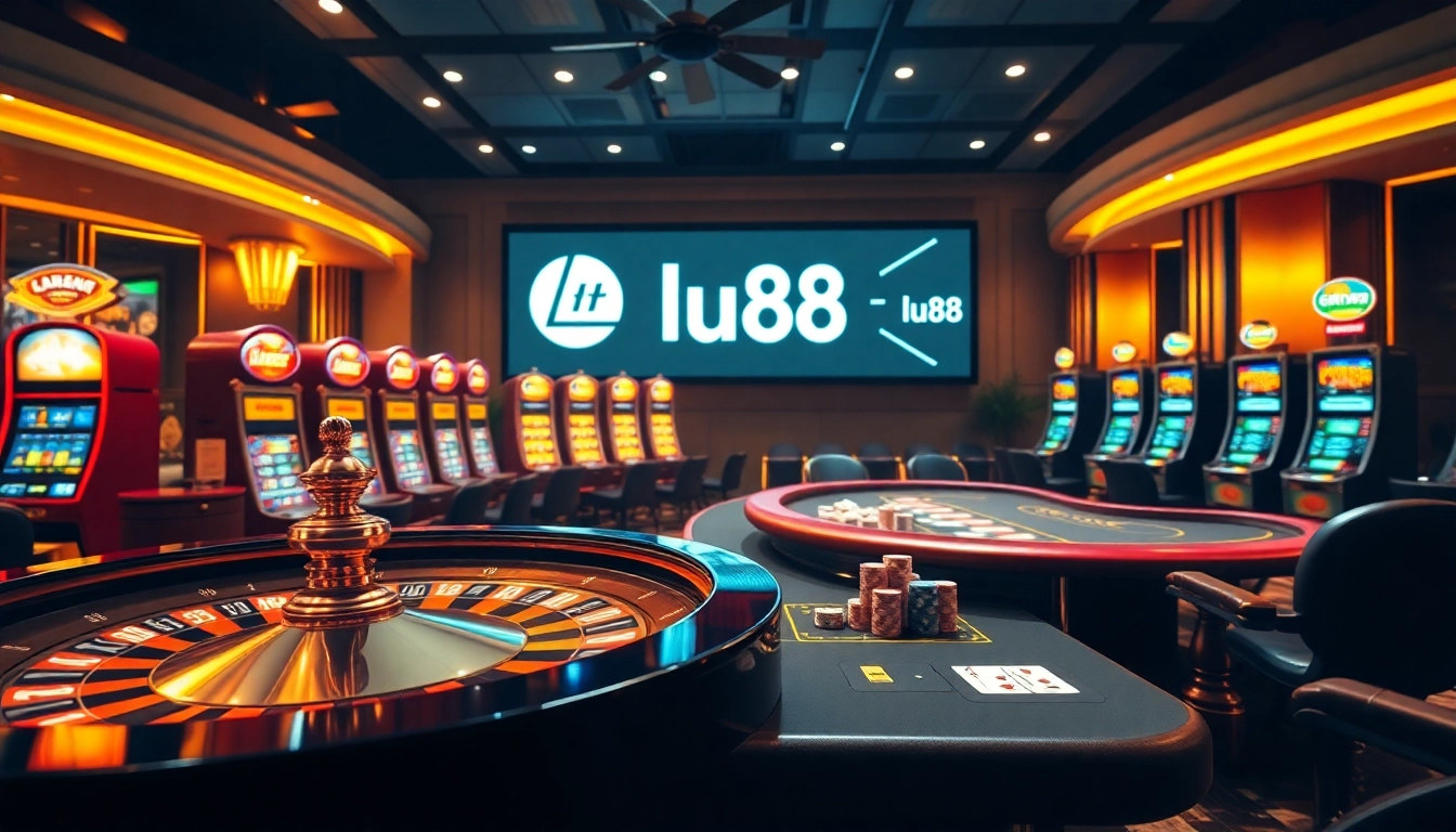 Engaged players showcasing strategic betting at the lu88 casino, with vibrant gaming elements.