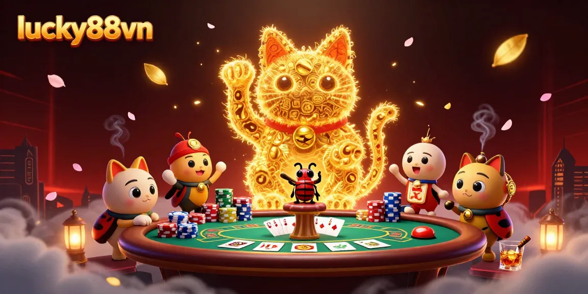 Experience exciting gameplay with lucky88vn's dynamic casino scene featuring a lucky cat.