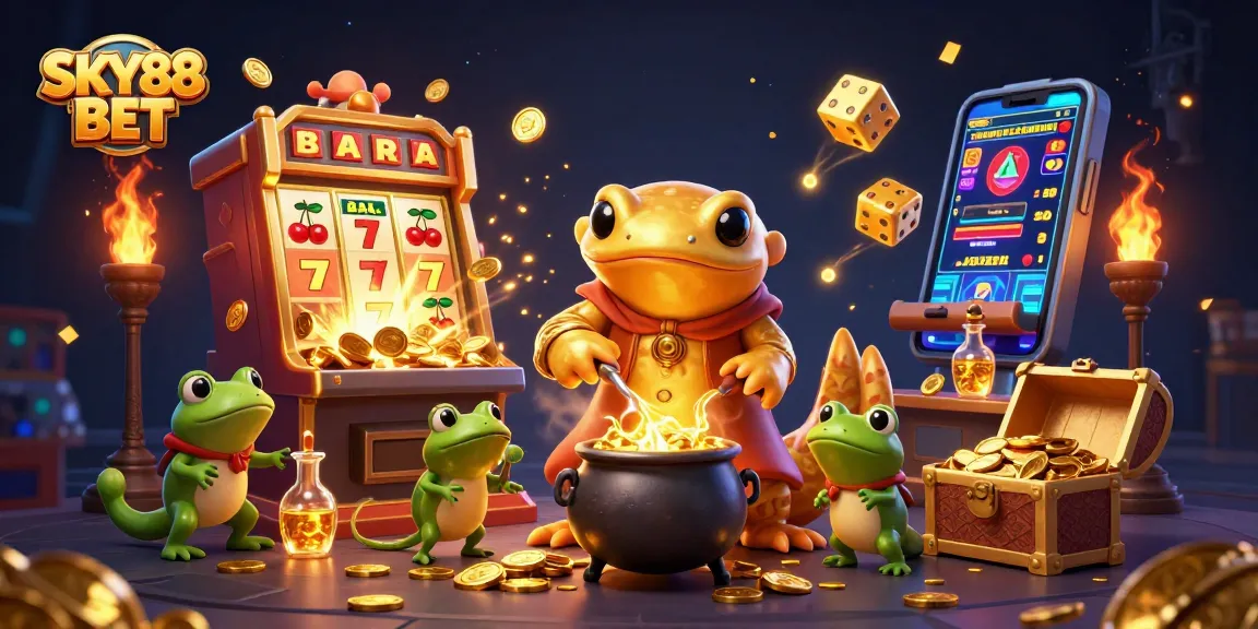Experience the thrill of winning at SKY88 BET with an enchanting casino scene full of vibrant gaming elements.