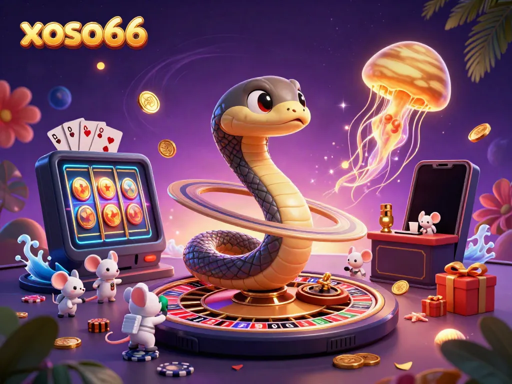 Place bets on the xoso66 ring roulette wheel with astronaut mice in vibrant cosmic casino scene.