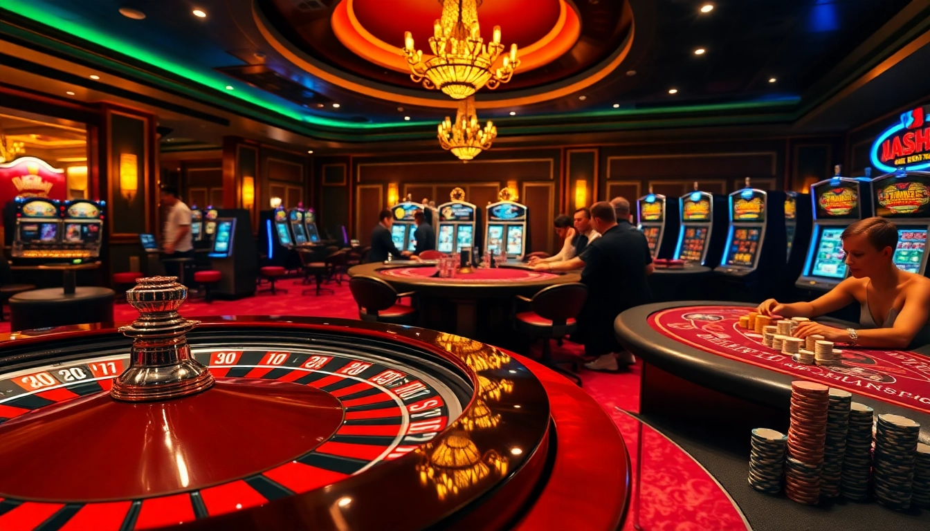 Gambling excitement at https://thabet.cx/ featuring a roulette table and poker players in action.