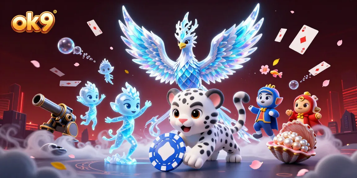 Engage in action with OK9, as players dive into a vibrant casino world filled with ice phoenixes and sparkling chips.