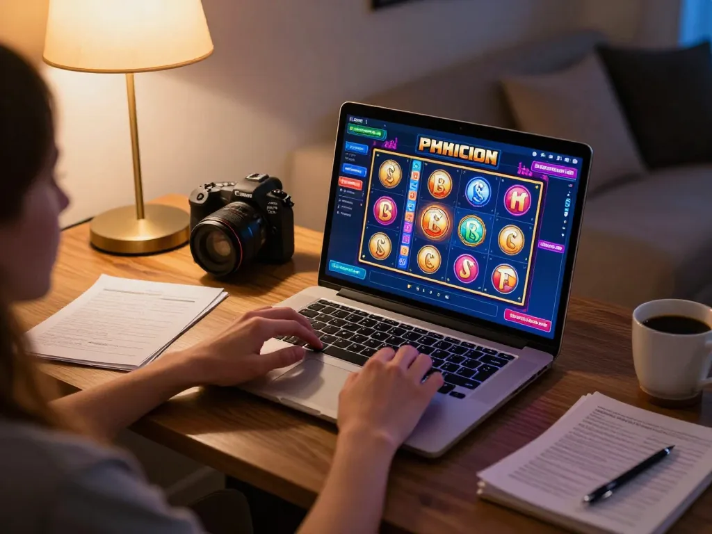 Engaged player enjoying slots on 88aa com during cozy home gaming session