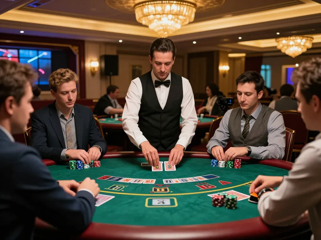 Players enjoying a thrilling game at RR99 live casino table with a professional dealer amidst vibrant lighting.
