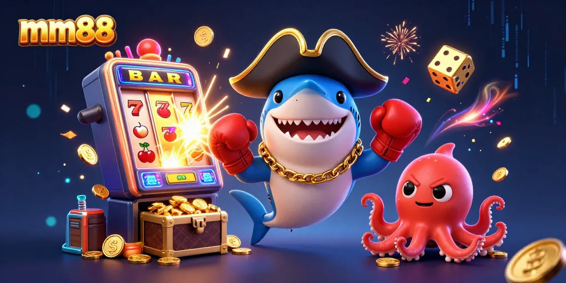 Experience thrilling mm88 action with a pirate shark, pufferfish, and octopus in a lively casino scene.