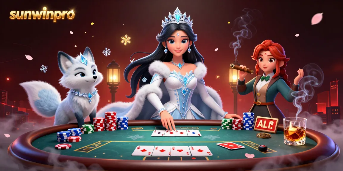Engage with vibrant gameplay at sunwinpro featuring a stunning female character and poker elements.