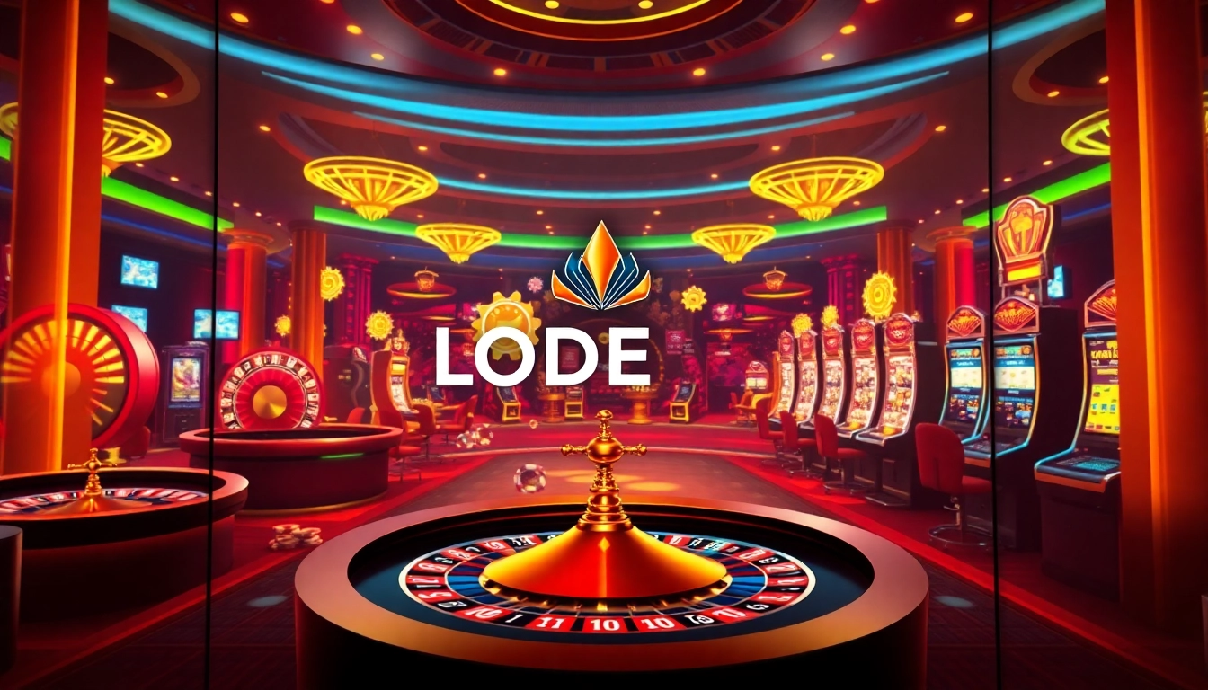 Players winning at LODE88 online casino with roulette wheels and poker chips.