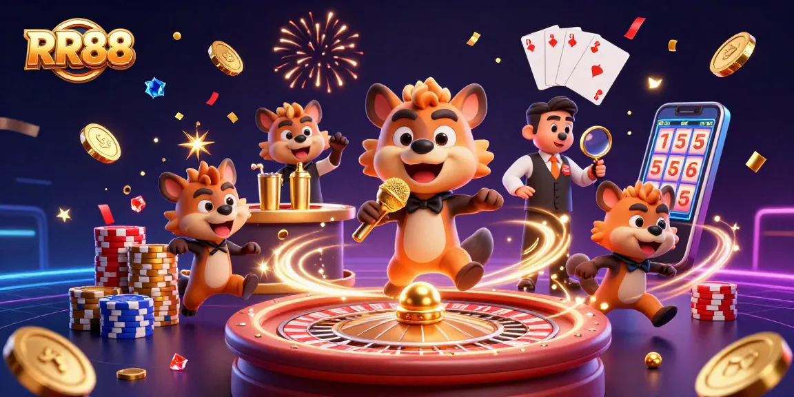Experience the thrill of RR88 with vibrant casino characters in a dynamic gaming scene.