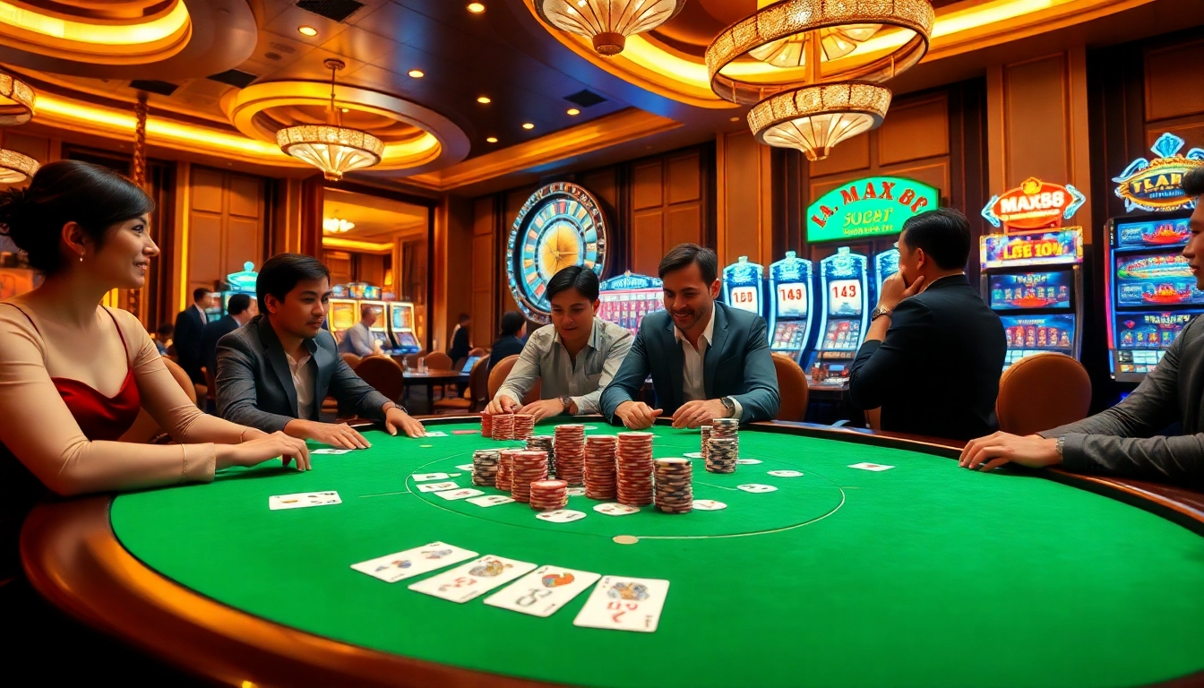 Experience excitement at MAX88's luxurious casino gaming table with vibrant chips and cards.