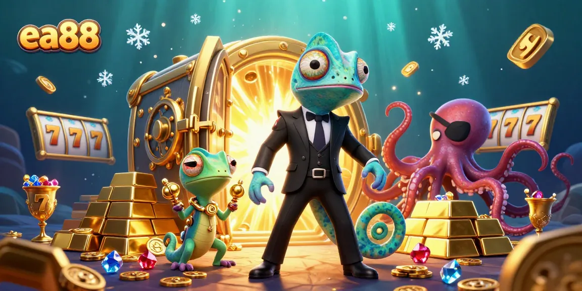 Engage with thrilling slots at ea88, surrounded by a colorful avatar-filled casino scene.