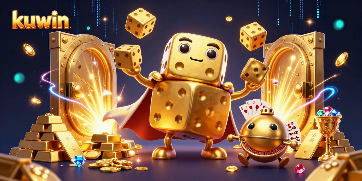 kuwin dice golem juggling golden dice in a vibrant casino scene