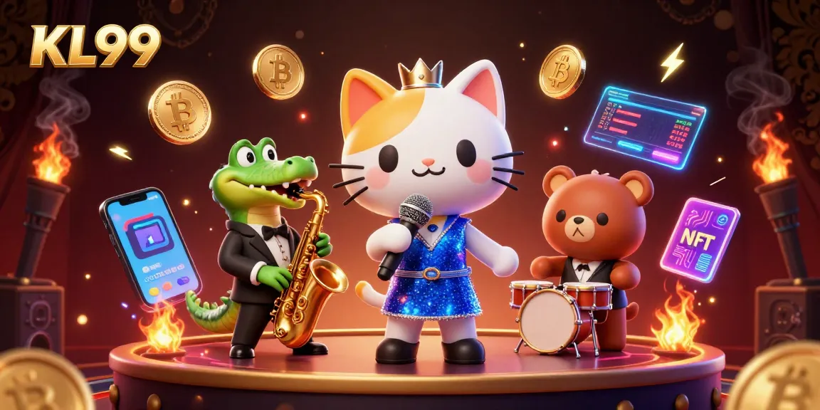 Engage in exciting gaming at KL99 with vibrant casino characters and crypto elements