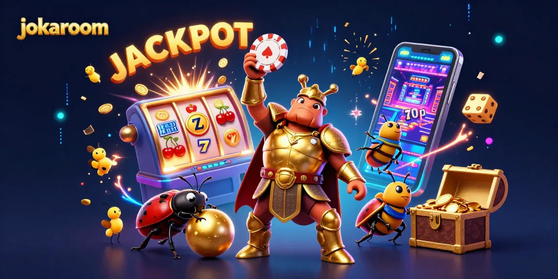 Spin to victory with JokaRoom's casino gaming magic, featuring dynamic 3D characters and vibrant game elements.