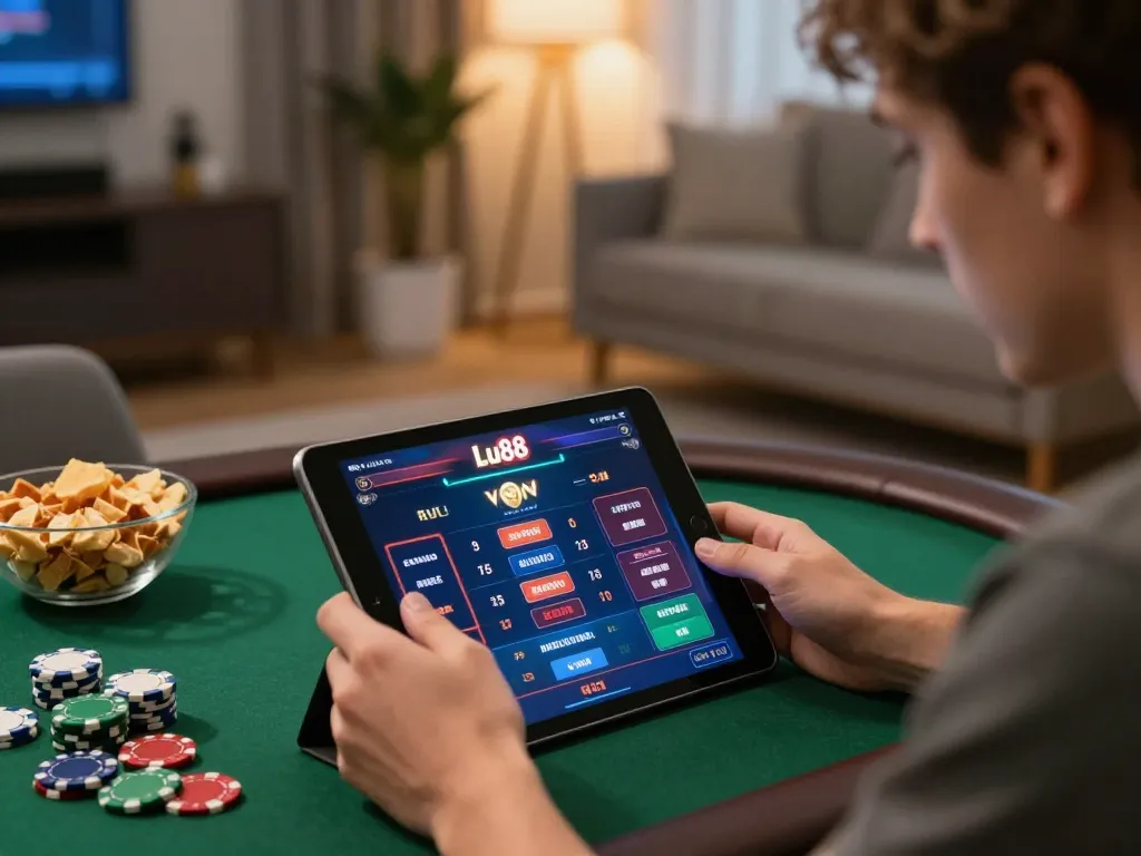 Engaging Lu88 player making strategic bets during online gaming session