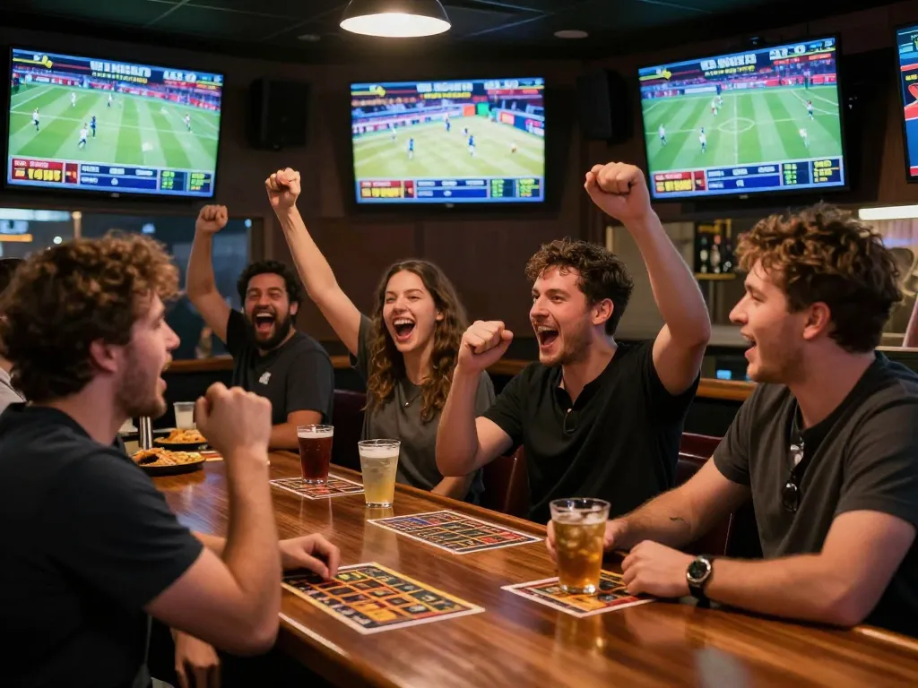Soi keo nha cai in a vibrant sports bar as excited fans place bets on live games.