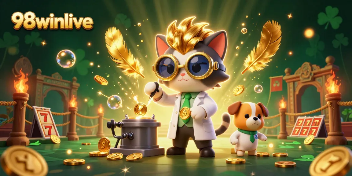 Experience the thrill at 98winlive with a mad scientist cat crafting wealth.