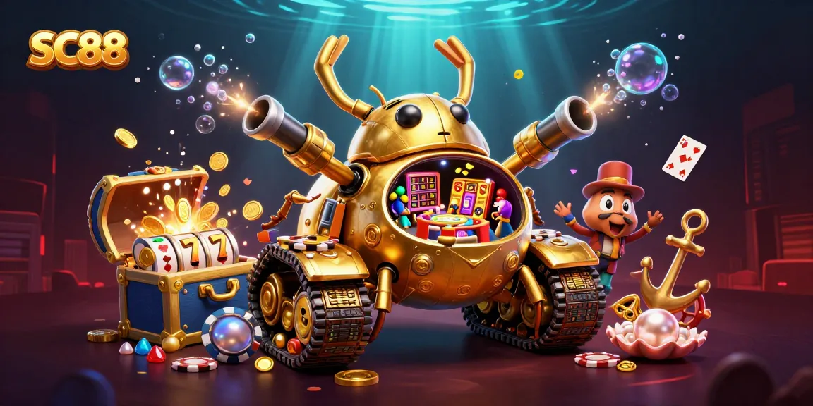 Experience thrilling slot action with SC88 in a vibrant underwater casino scene.