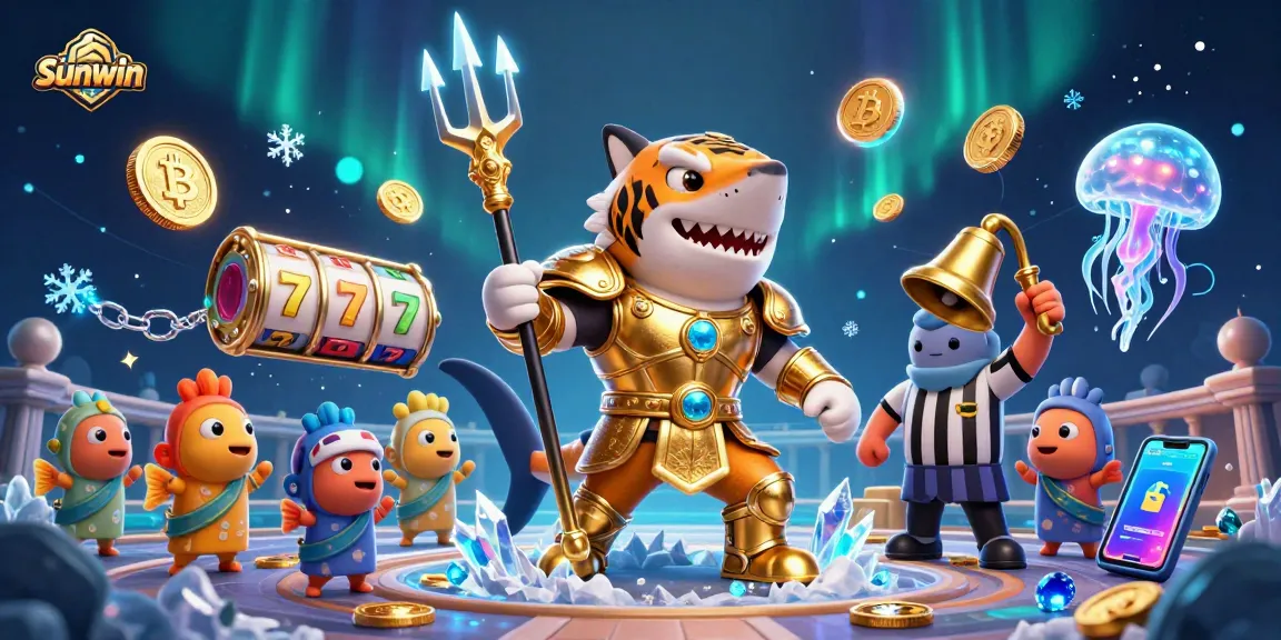Experience thrilling gameplay with Sunwin's vibrant casino scene featuring a shark gladiator.