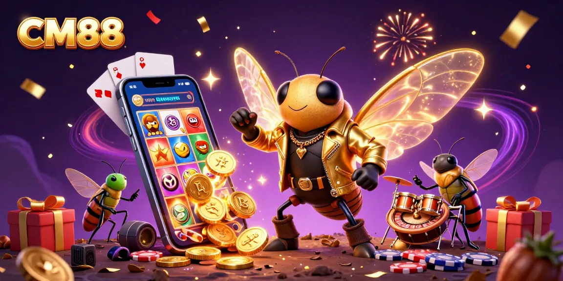 Experience the excitement of CM88 with a vibrant casino rock star scene filled with slot game action.