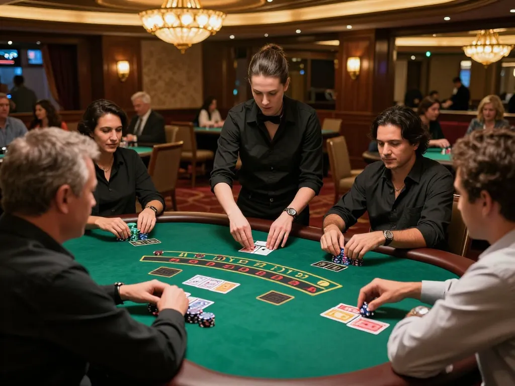 Players strategizing at the blackjack table on 98win trang chủ, showcasing an engaging casino experience.