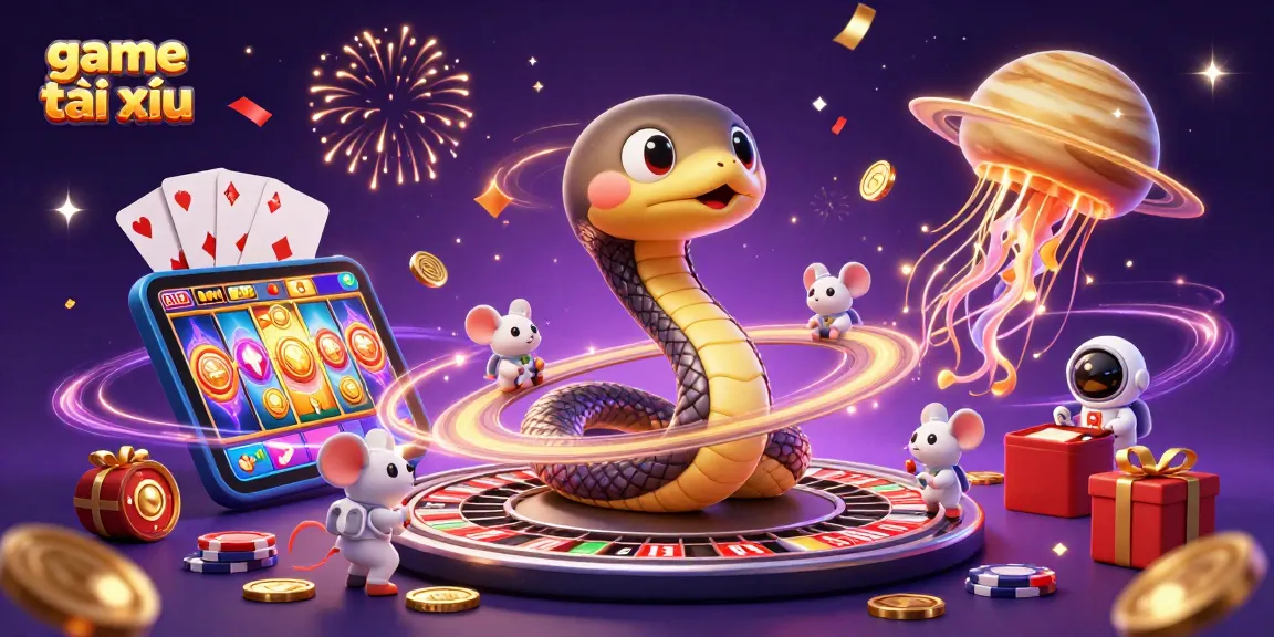 Experience the excitement of game tài xỉu as astronaut mice bet amidst a cosmic casino scene.