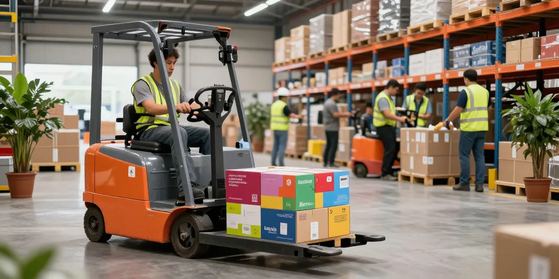 Electric pallet truck in action transporting goods, showcasing efficient warehouse operations.