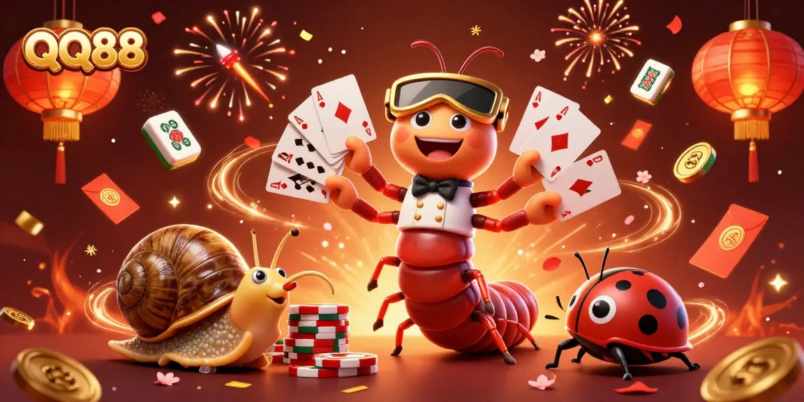 Experience thrilling gambling with QQ88 in this vibrant casino illustration featuring dynamic characters and elements.