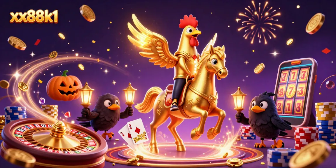Engage with thrilling gameplay at xx88k1 featuring a golden rooster in a dynamic casino scene.