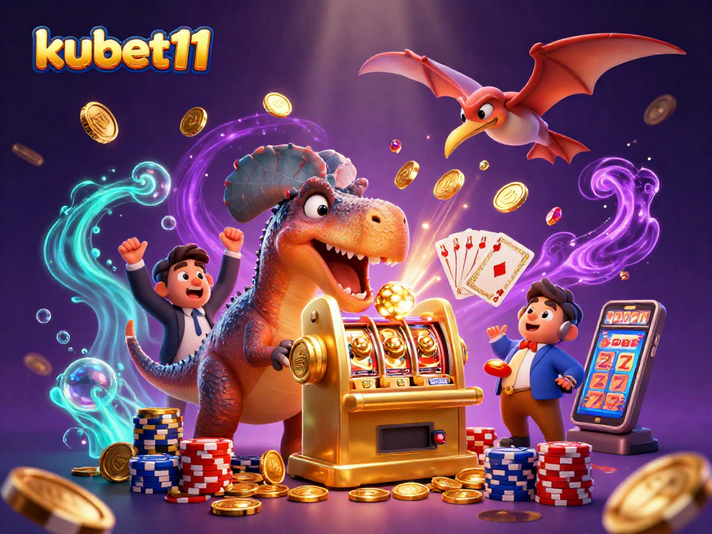 Experience thrilling kubet11 action as a cartoon pachycephalosaurus wins jackpot coins, capturing dynamic casino fun.