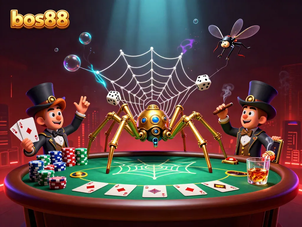 Experience thrilling gameplay with bos88 at a steampunk casino featuring golden spider and poker elements.