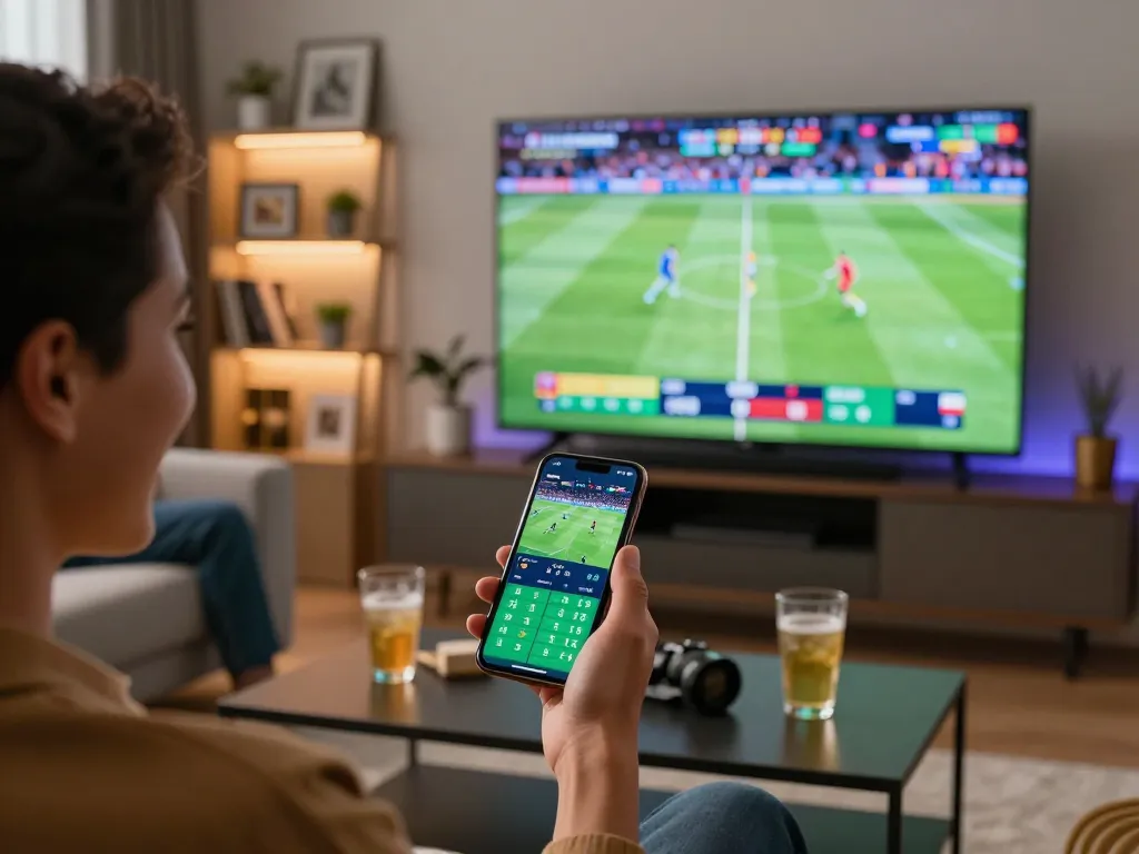 Betting live on sports using a smartphone at home, showcasing the excitement of uu88's betting platform