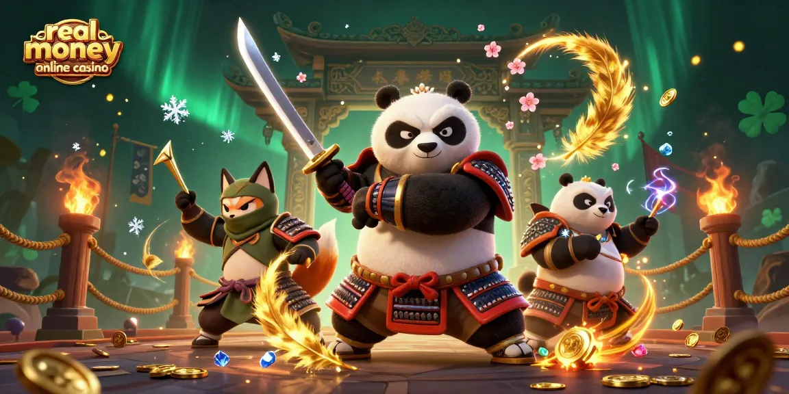Experience the excitement of a real money online casino with samurai panda, ninja fox, and spirit tanuki in action.
